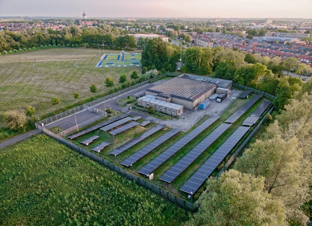 Aerial view of small local data center in the Netherlands powered by solar panels, Shutterstock ID#2669659187